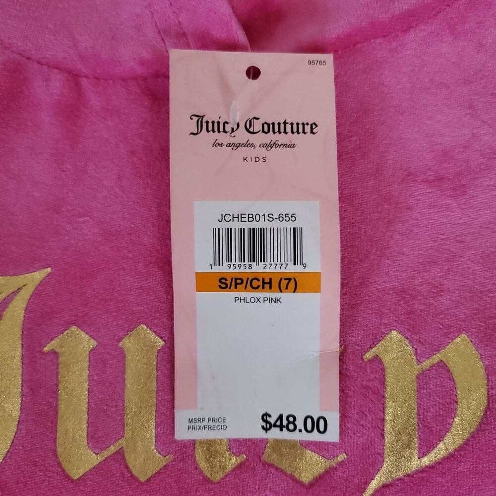 Juicy Couture‎ Kids Girls Philox Pink Velour Hoodie Pullover Sweatshirt Sz 7 NWT - Picture 5 of 14